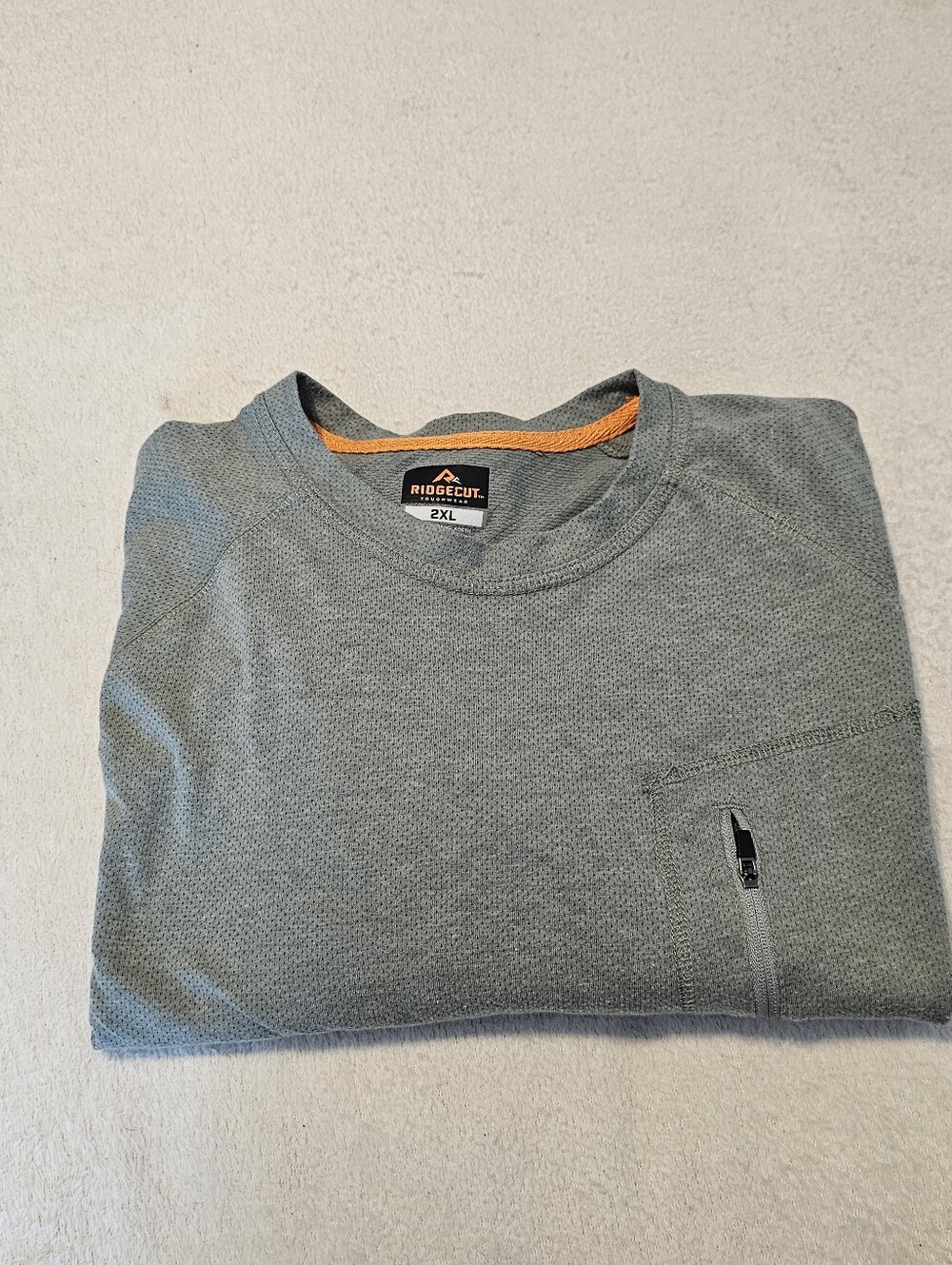 Ridgecut Toughwear Men's 2XL Grey Long Sleeve Crew Neck Shirt Zipper Pocket